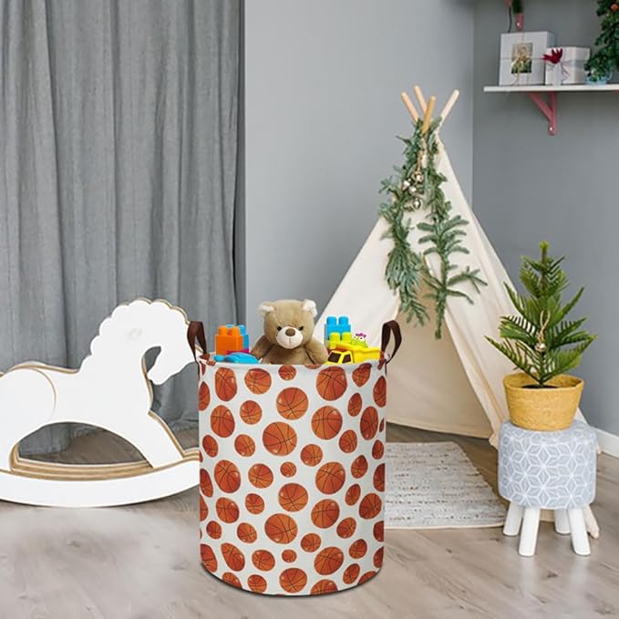19.7" Basketball Laundry Basket,Dirty Clothes Laundry Hamper,Waterproof Foldable Toys Storage Bin,Room Decor, Gift Baskets, Baby Nursery Hamper(Bright basketball)