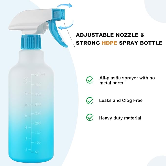 Spray Bottles 16.9oz HDPE Spray Bottle for Hair Mist/Stream Empty Heavy Duty Refillable Containers for Cleaning Solutions, Plants, Vinegar 2 Pack (Blue, 16.9oz)