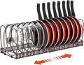 Housolution Pot and Pan Organizer Rack for Cabinet, Expandable Pot Lid Organizer with 15 Adjustable Dividers, Pan Holder Storage Rack for Kitchen Cabinet, Bronze