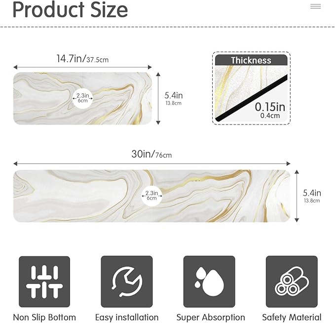 Kitchen Sink Splash Guard Sink Faucet Mat Faucet Handle Drip Catcher Drain Mats for Kitchen Bathroom Countertop Absorbent Dish Drying Mat Pad 2pack 30x5.4Inch White Marble Texture