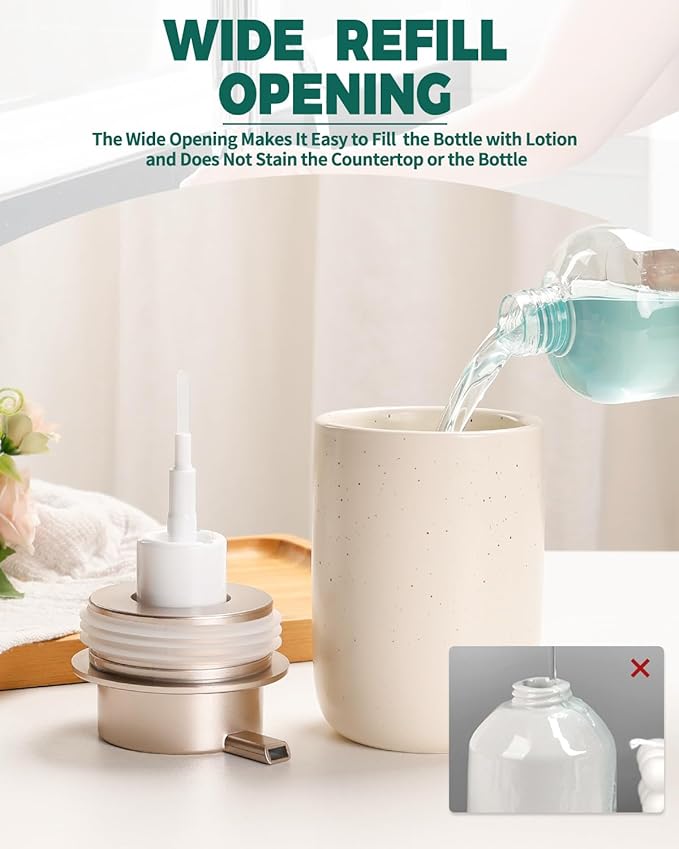 BosilunLife Foam Soap Dispenser - Ceramic Foaming Hand Dispenser for Bathroom Modern Farmhouse Small Soap Dispenser Lotion Hand Pump Dispenser for Kitchen Sink (Apricot, Foam Pump)