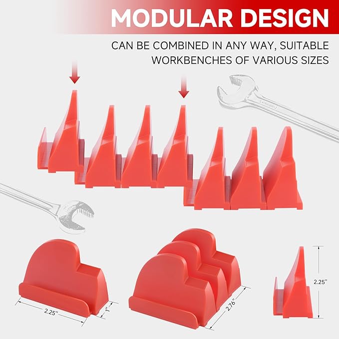 48 PCS Magnetic Modular Wrench Organizers for Tool Drawers- Customizable Wrench Rack with Metric & SAE Labels, Tool Storage Holder - Gift for Professional Mechanics Men-Red