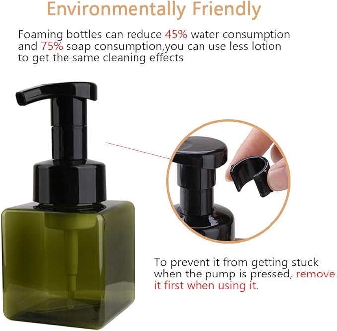 UUJOLY Foaming Soap Dispenser, 250ml (8.5oz) Refillable Pump Bottle for Liquid Soap, Shampoo, Body Wash (2 Pcs) (Small Green)