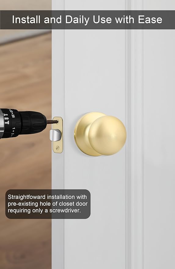 Goldenwarm Gold Closet Door Knobs, Passage Door Knobs, Brushed Gold Door knob Without Lock for Hallway, Closet(5 Pack)