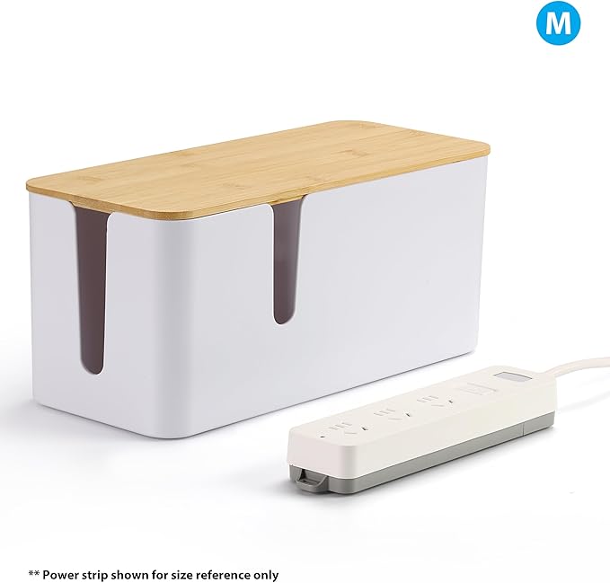 ZhiYo Bamboo Lid Cord Organizer Box, 2Pack Large Cable Management Box, Safe ABS Wire Organizer for TV and Computer, Wood Cover Cord Hider to Hide Wires, USB Hub & Under Desk Power Strip, Black