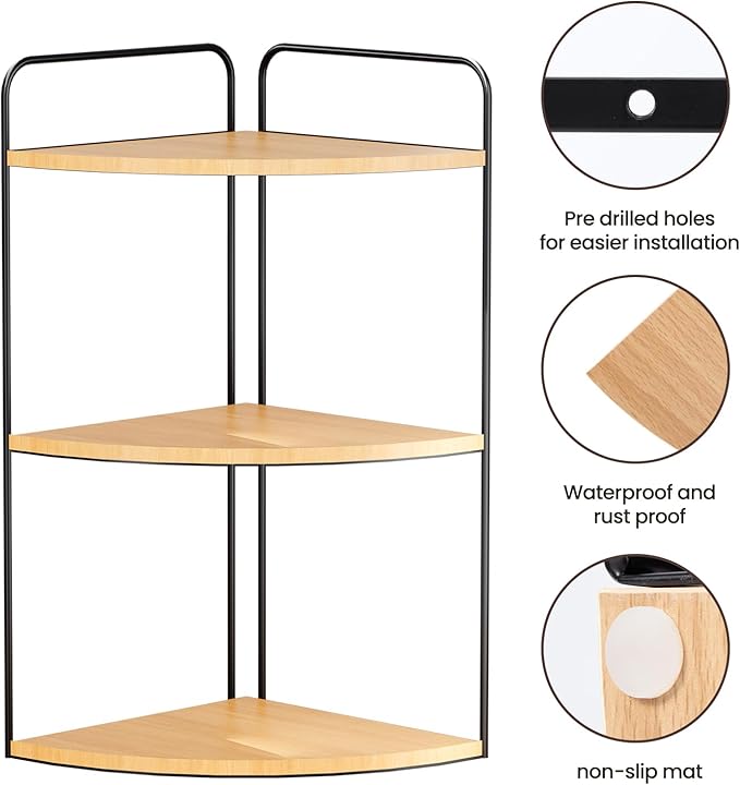 Bathroom Counter Organizer,Countertop Organizer,Vanity Organizers,Bathroom Storage,Bathroom Sink Caddy,Counter Shelf,Corner Counter,Corner Shelves(Black-Burlywood)