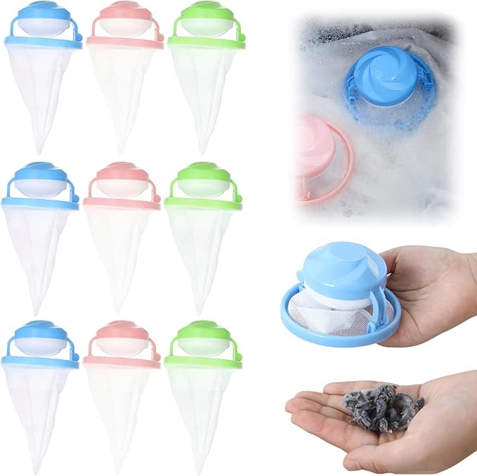 Floating Hair Filtering Mesh Removal, Lint Catcher for Washing Machine, Pet Hair Remover for Laundry, Reusable Washing Machine Hair Filter Mesh Bags (Mixed Color 9 Pack)