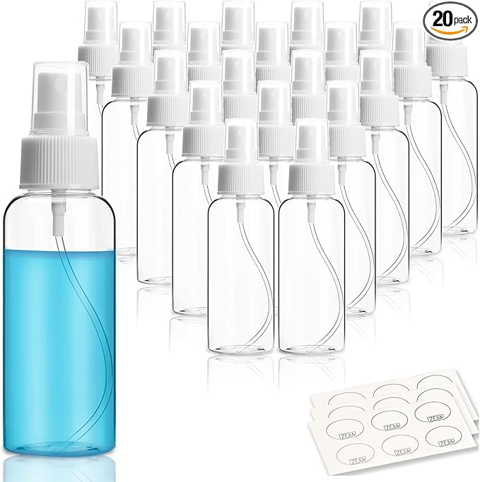 ZEJIA 20 Pack Small Spray Bottle, 2.7oz/80ml Travel Spray Bottle, Empty Fine Mist Spray Bottles, Refillable Mini Spray Bottles with Labels