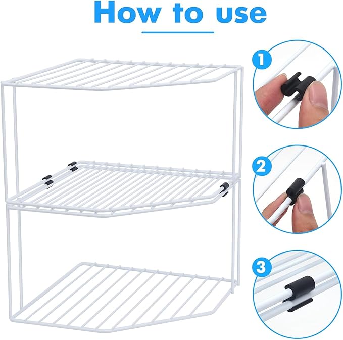 2Pcs 2-Tier Corner Stackable Organizer Shelf - Cabinet Storage Shelf Rack, Shelves，Kitchen Counter and Cabinet Shelf, Storage Rack Organizer for Kitchen(White)