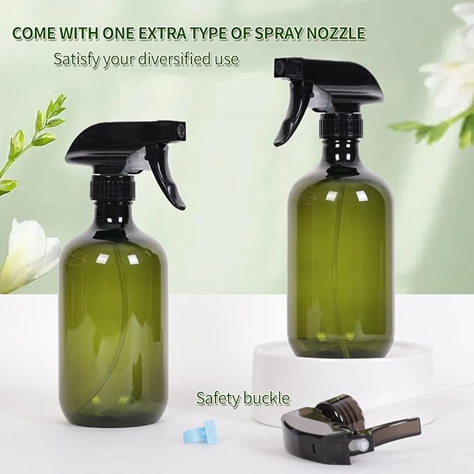 Cleaning Spray Bottles for Plants Misters Inside, 2 Pack 16.9 oz Squirt, Water Spray Bottle Mist Sprayer, No Leak Hair Mister Empty Adjustable Nozzle (Green)