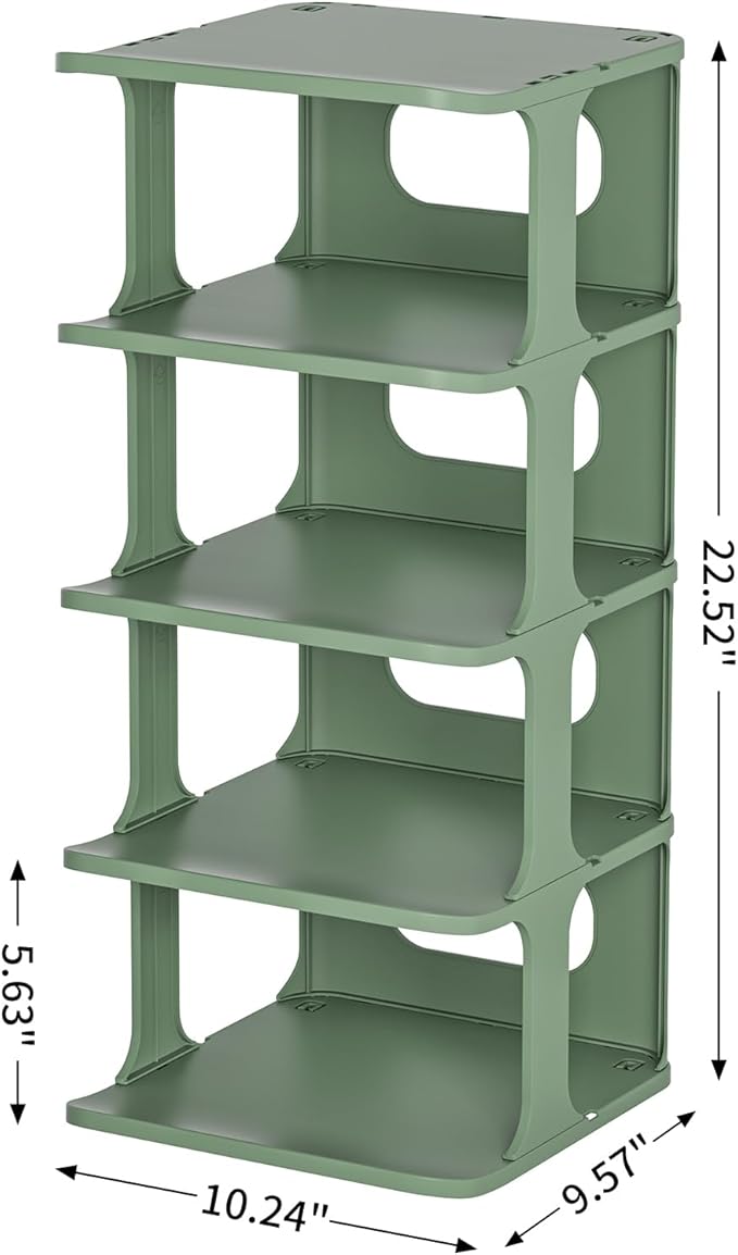 HAIXIN Vertical Shoe Rack Organizer for Entryway, 5 Tier Narrow Small Shoe Rack for Closet, Plastic Compact Shoe Storage for Door - Green