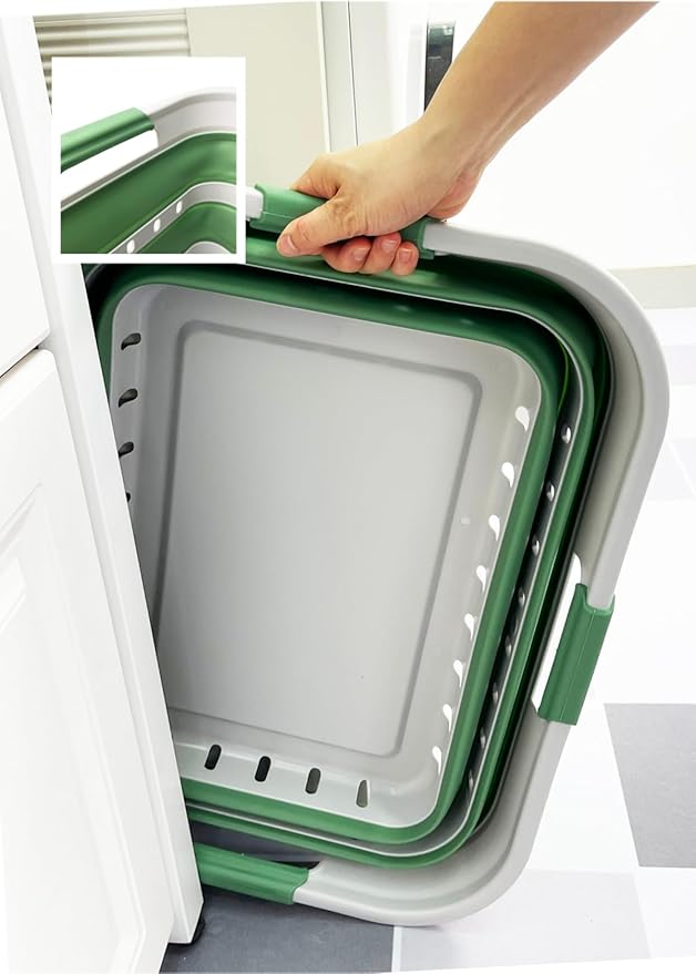 SAMMART 42 (11 Gallons) Collapsible Plastic Laundry Basket, Foldable Pop Up Storage Container/Organizer, Space Saving Hamper, Portable Bin for Dorm Room Bathroom (2, Grey/Dark Sea Green)