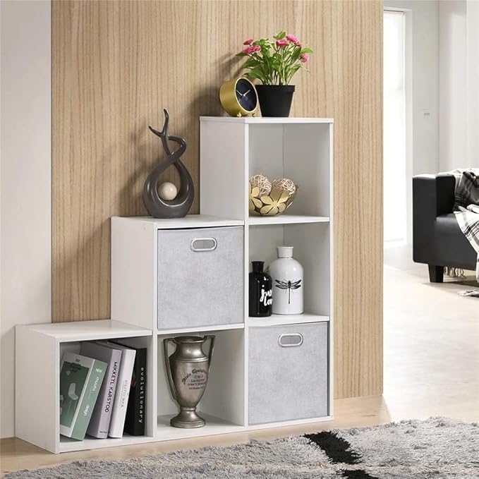 Fabric Cubicle Storage Cubes Bins 10.5x10.5 x 11 In Pattern Collapsible Storage Cube Boxes Grey White Cloth Storage Cubes Baskets Foldable Inserts Drawer Storages for Cube Organizer Storage QY-SC14-3