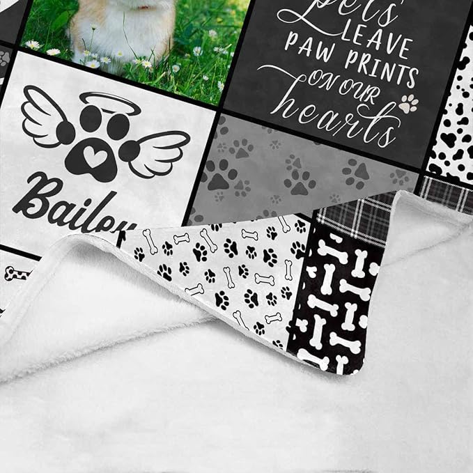 D-Story Pet Dog Memorial Gifts Personalized - in Loving Memory of Loss Dog Custom Blanket with Dogs Pictures and Name - Loss Pet Sympathy Remembrance Gift for Kids and a Grieving Pet Owner