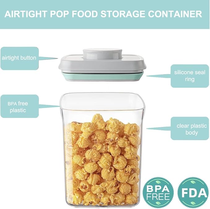 Airtight Food Storage Container Pop Containers With Lids, Bpa Free for Spaghetti Cereal Flour Rice Kitchen Organizer (square 500ml / 0.5qt)
