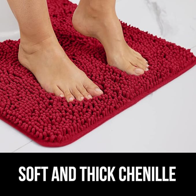 GORILLA GRIP Bath Rug Mat 60x24, Thick Soft Absorbent Chenille, Quick Dry Microfiber Mats, Rubber Backing Washable Shower Floor Rugs, Bathmat Runner, US Designed Bathroom Home Decor Accessories Red