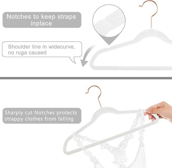 MIZGI Kids Velvet Hangers,Non-Slip Big Kids Hangers,14 Inch Hangers for Youth,Teen Clothes,Pack of 50（White/Rosegold）
