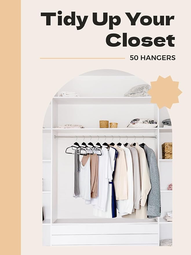 HOUSE DAY Black Plastic Hangers 50 Pack, Slim Space Saving, Non Slip Hangers with Rubber Pads, Sturdy Coat Hanger for Closet, S-Shaped Clothes Hanger for Shirt, Suit, Pant, Skirt