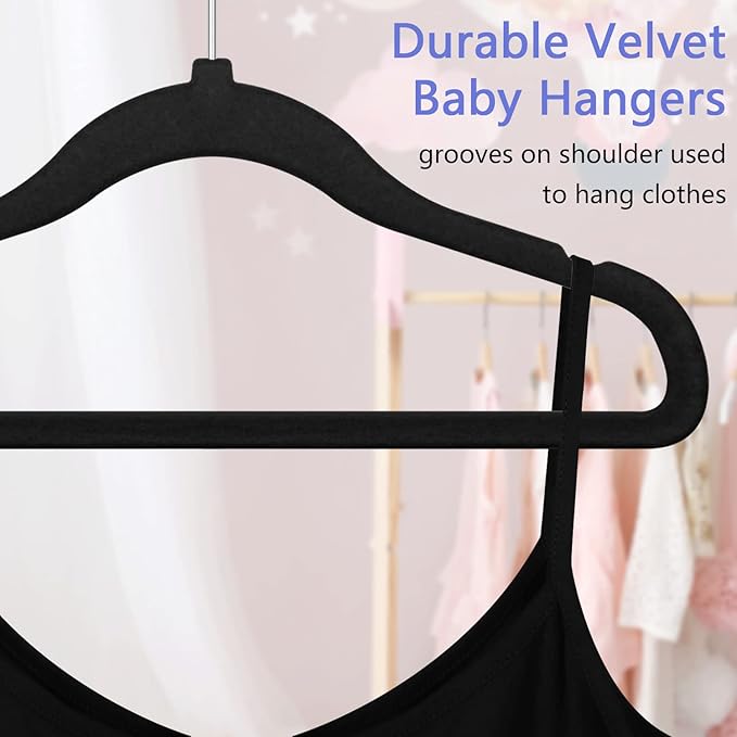 GoodtoU Infant Clothes Hangers Black Velvet, Toddler Hangers 50 Pack Non Slip for Baby Clothes