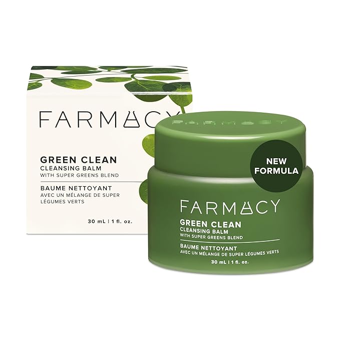 Farmacy Makeup Remover Cleansing Balm - Green Clean Waterproof Makeup Remover Balm + Oil Cleanser for Face - Gently Melts Make Up + SPF - Hydrates + Softens Skin with Super Greens + Papaya (30ml)