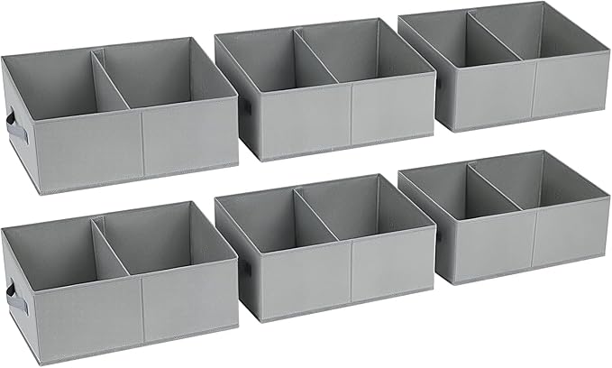 DIMJ Trapezoid Storage Bins for clothes - 6 Packs Closet Organizers and Storage Baskets, Foldable Closet Baskets with Handles and Divider, Closet Storage Bin Toybox for Shelves Living Room Bedroom