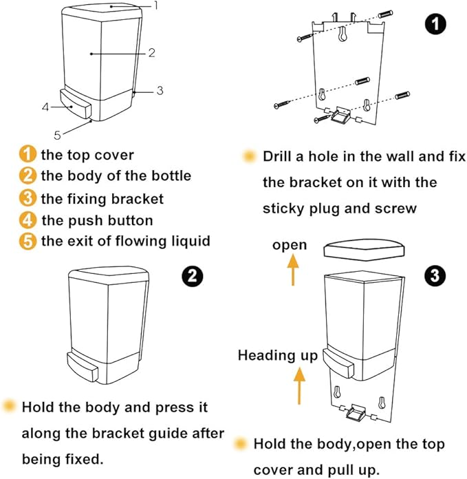 Evhome Manual Soap Dispenser Kitchen Bathroom Wall Mounted Commercial Soap Dispenser for Liquid Containers Shampoo Gel Chamber Plastic - (33.8 oz) 1000ml