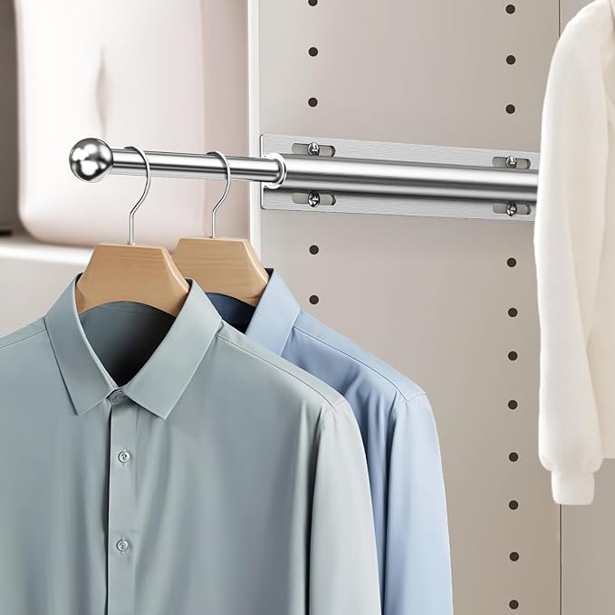 16.5" Valet Rod for Closet Pull Out, Retractable Slide Out Valet Rod Closet Organization, Aluminum Valet Clothing Hanger Rods Perfect for Suits, Freshly Pressed Clothes, Polished Chrome