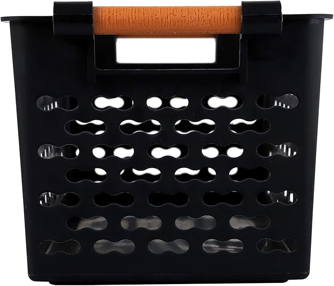 Yesland 6 Pack Plastic Storage Basket, Black Basket Organizer Bin with Handles for Home Office Closet, 6 x 12 x 5 Inches