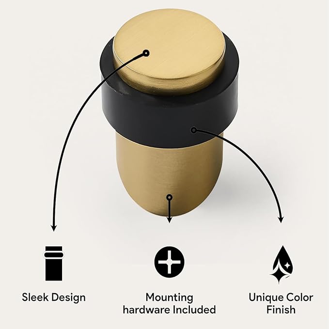 KHTUMEWARE 4 Pack 2-1/2 in Floor Door Stopper,Satin Brass Door Stop,Wall Protector Commercial Door Bumper Wedge Decorative Cylindrical Install Door stoppers on The Floor