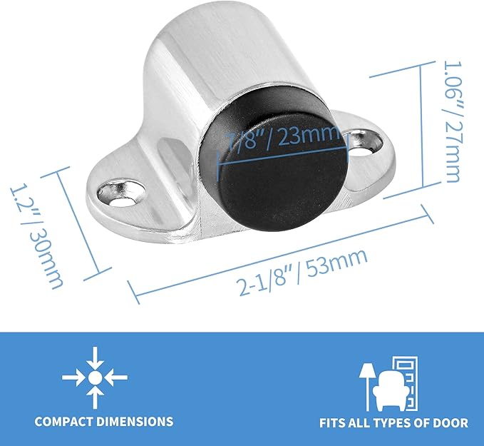 Floor Mount Door Stopper, Heavy Duty Door Stop Brushed Nickel Doorstop with Rubber Bumper & Stainless Steel Screws, 1.06 Inch Height