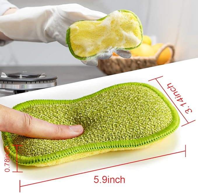 Multi-Purpose Scrub Sponges for Kitchen by SmilePowo Non-Scratch Microfiber Sponge Along with Heavy Duty Scouring Power - Effortless Cleaning of Dishes, Pots and Pans All at Once 6 Pack