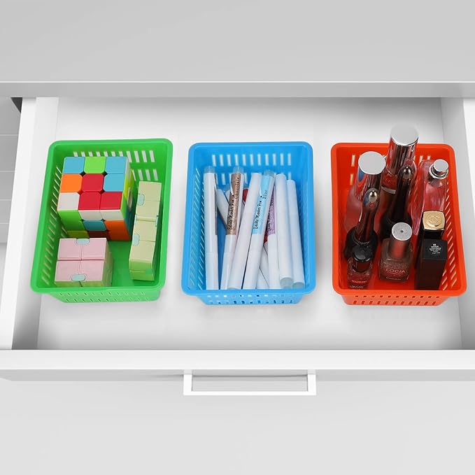 10 Pack Mini Storage Baskets Bins, Plastic Organizer Basket, Colorful Shelf and Desk Make-up Storage Crate Organizing Containers, Ideal for Home Classroom Office Organization. 6.1"L x 4.5"W x 2.4"H