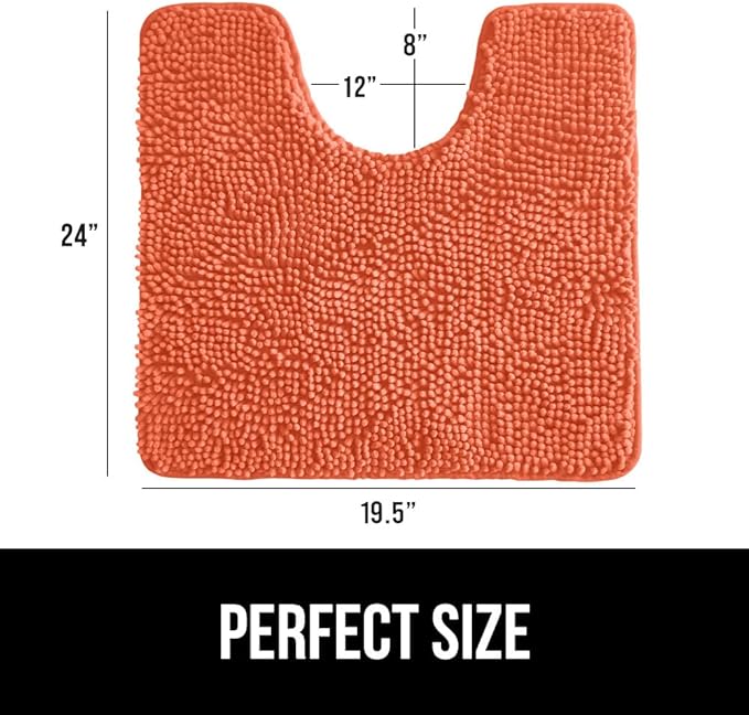 GORILLA GRIP Plush Absorbent Shaggy Chenille Bath Rug Mat for Oval Toilet Base with Rubber Backing, Machine Washable Rugs, Soft Microfiber Contour Mats for Toilets, Bathroom Decor, Coral