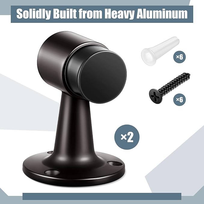 2 Pack Heavy Duty Floor Mounted Door Stop 3 in Aluminum Commercial Grade Door Stopper with Rubber Bumper & Stainless Steel Screws (Bronze)