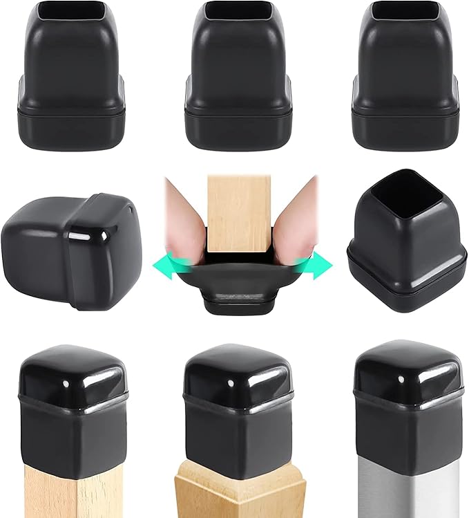 Ezprotekt 24 Pcs Chair Sliders for Carpet, Square Chair Glides for Carpet, Teflon Furniture Pads Glides, Bar Stool Protectors Caps, Furniture Sliders for Chair Table Desk Black (S Fit: 0.55"- 0.75")