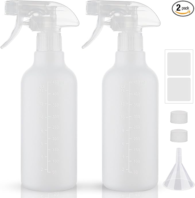 Spray Bottles 16.9oz HDPE Spray Bottle for Hair Mist/Stream Empty Heavy Duty Refillable Containers for Cleaning Solutions, Plants, Vinegar 2 Pack (White, 16.9oz)