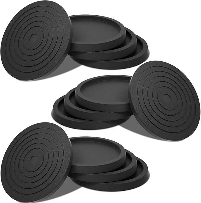 2.5in 12Pcs Furniture Coasters Non-Slip Bed Leg Pads Round Rubber Anti Sliding Caster Cups for Hardwood Floors Black