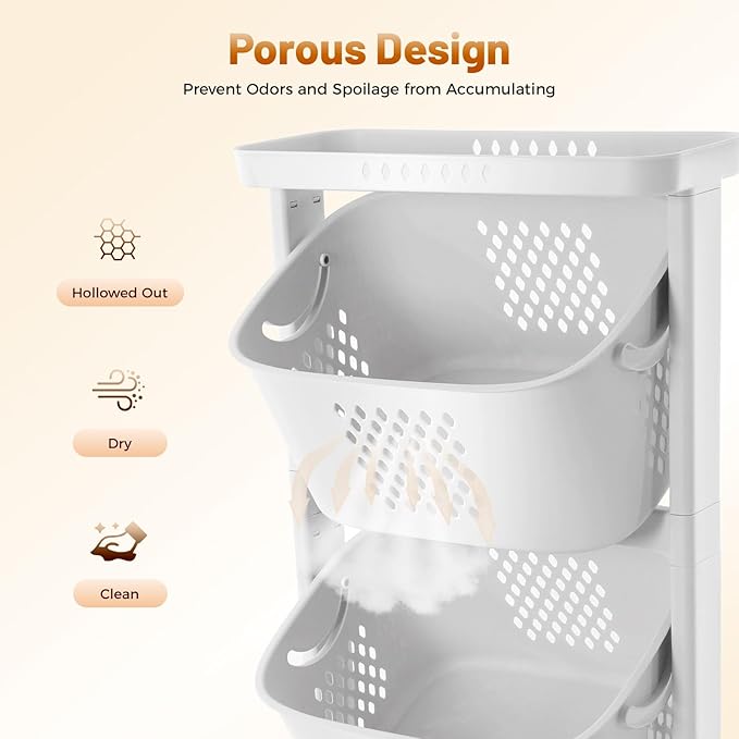Rolling Laundry Hamper Storage Sorter, 3 Tier Rolling Laundry Hamper Cart White Laundry Baskets with Wheels for Kitchens Bathrooms Bedrooms Classrooms Laundry Rooms