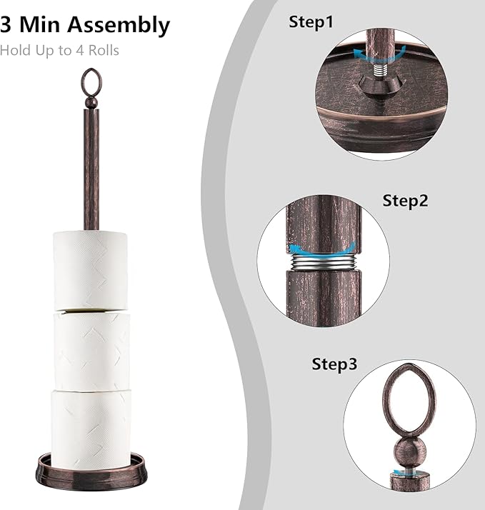 ROLABAM Toilet Paper Holder Stand, Free Standing Toilet Paper Storage for Bathroom, Weighted Base with Reserve for 4 Roll (2 Pack, Oil Rubbed Bronze)