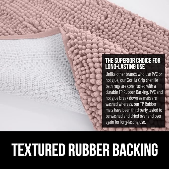 GORILLA GRIP Bath Rug Mat 30x20, Thick Soft Absorbent Chenille, Quick Dry Microfiber Mats, Rubber Backing Washable Shower Floor Rugs, US Designed Bathroom Bathmat Home Decor Accessories, Dusty Rose