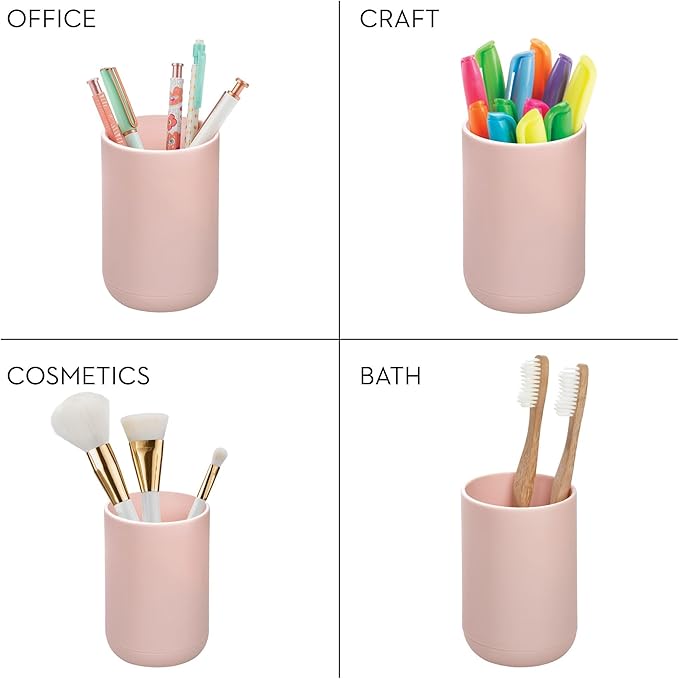 iDesign Toothbrush Holder with 3 Divided Sections for Bathroom or Vanity - Set of 2 - Blush