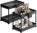 Under Sink Organizers and Storage | Bathroom Cabinet Organizer, Sink Shelf with Utility Hooks and Side Caddy for Under Cabinet Storage | Black (2-Pack) Non Slip Grip Under Kitchen Sink Organizer