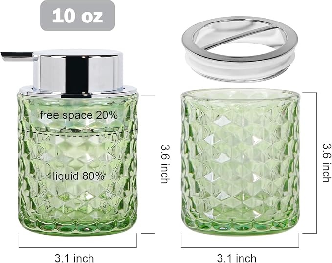 Bathroom Accessories Set, 3pcs Green Glass Bathroom Accessory Set,Toothbrush Holder, Foaming Soap Dispenser and Tumbler, Silver Bathroom Decor Sets for Organizer, Home Apartment Gift