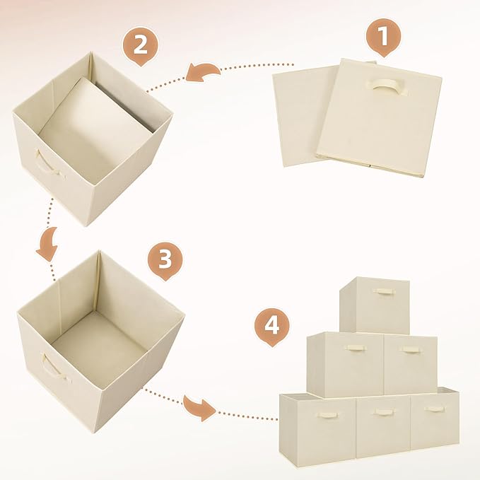 STORAGE MANIAC Storage Cubes, 13 Inch Collapsible Storage Bins with Handles, 4 Pack Fabric Foldable Bins for Organization, Durable Storage Bins for Closet, Shelves, Offices, Toys, 4-Pack Beige