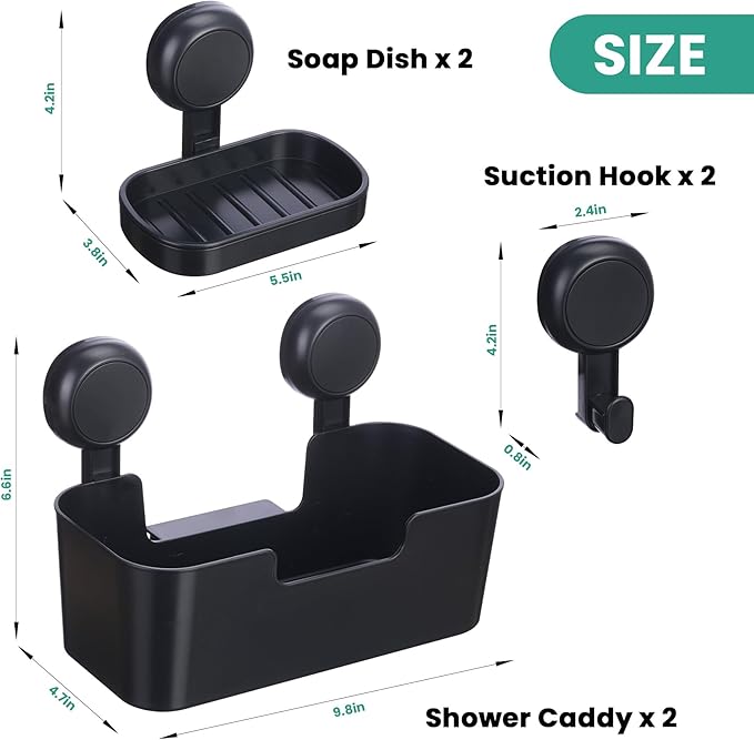 LALOBLUE Shower Caddy, Bathroom Organizers and Storage, 6 Pack Adhesive Organizers and Storage with No Drilling Hanging Shower Shelf, Removable Plastic Bathroom Accessories, Black
