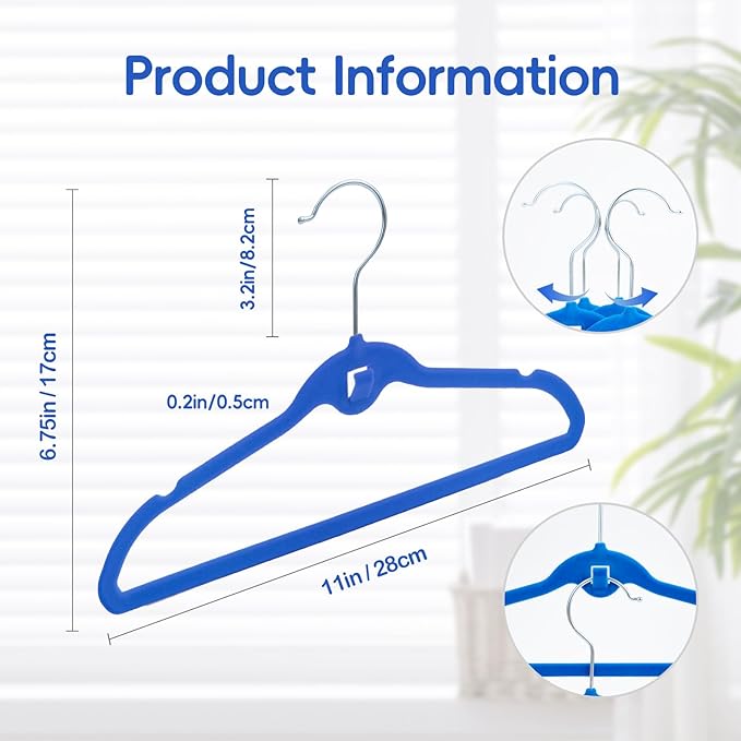 Pack of 30 Kids Velvet Hangers, Non-Slip Space-Saving with Cascading Mini Hooks, Multi-Color (Navy Blue, Light Blue and Grey) Baby and Toddler Clothes Organization