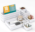10 PCS Drawer Organizer Set, 4 Size Makeup Drawer Divider Organizer With Non-Slip Pads, Interlocking Plastic Storage Bins for Office,Jewelry Vanity,Gadgets, Bathroom,Kitchen, White