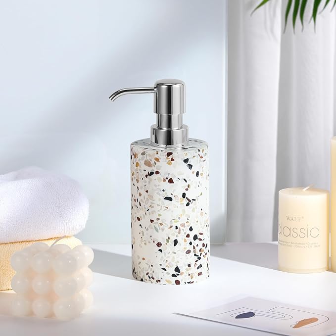 Luxspire Soap Dispenser, Hand Soap Dispenser with Replacement Pump Head, Refillable Hand Soap Dispenser, Pump Bottle Dispenser for Bathroom, Kitchen, 10.8oz/320ml, Terrazzo