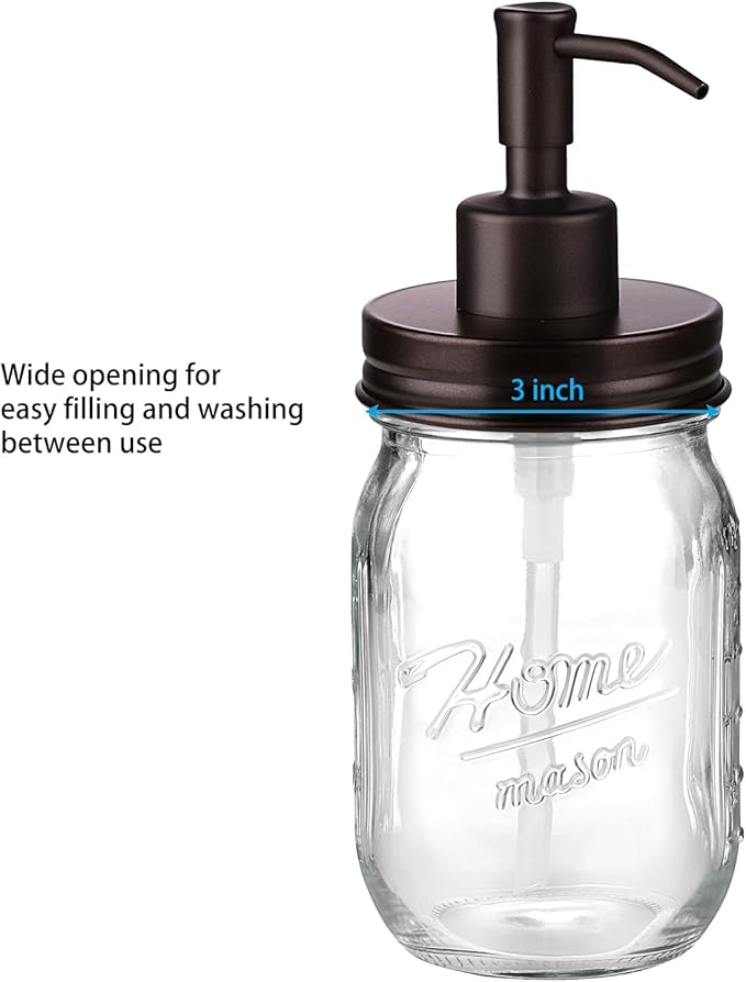 SheeChung 16 Oz Mason Jar Liquid Soap Dispenser, Glass Hand Soap Dispenser, Stainless Steel Pump Lid, Refillable Lotion Dispensers for Bathroom Countertop Kitchen (1, Bronze)
