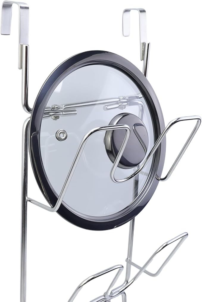 4 Tier Lid Organizer - No Drilling Wall Mounted Pot Cover Rack - Stainless Steel Lid Holder for Kitchen Cabinet